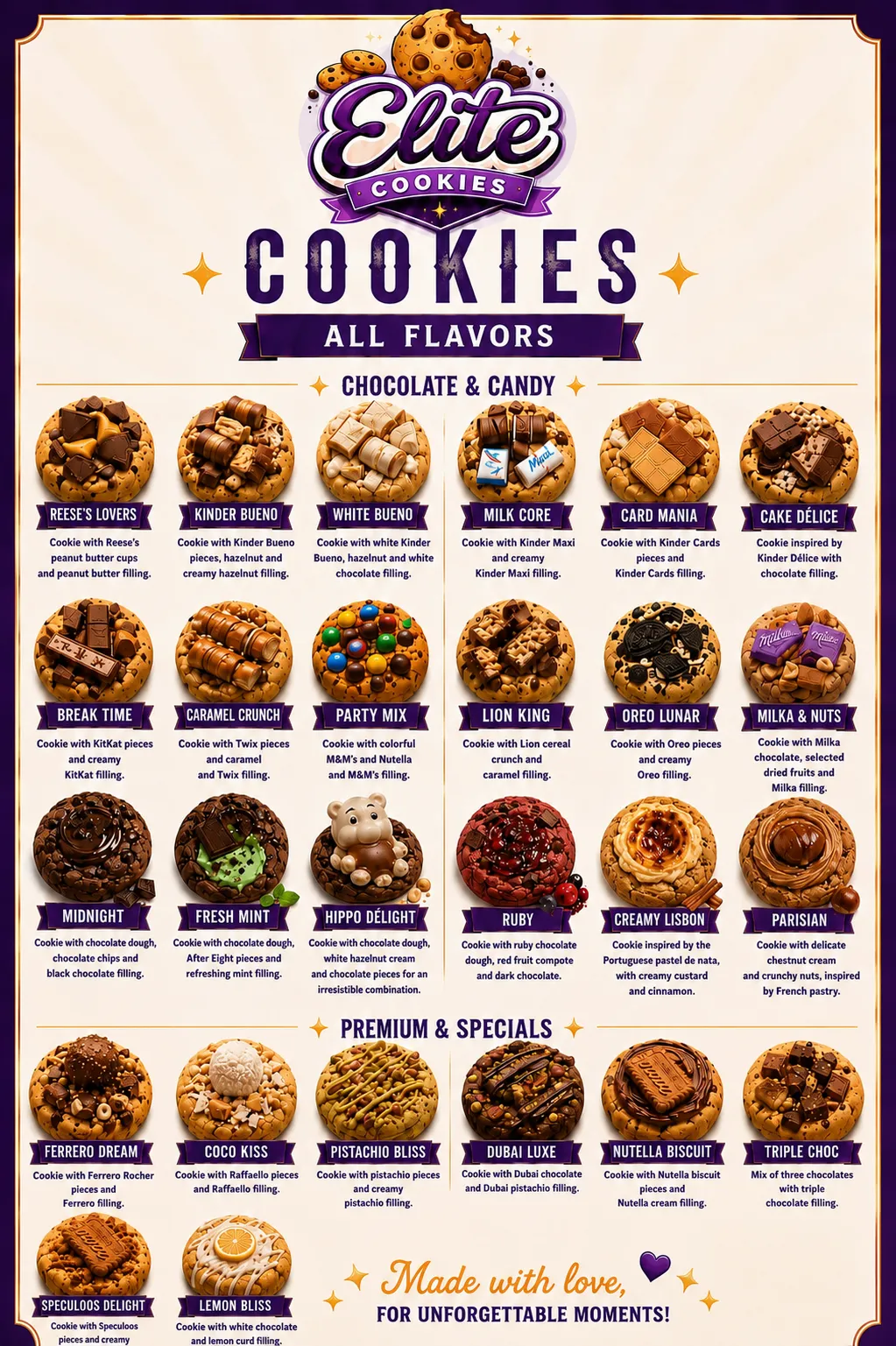 Full Elite Cookies flavor menu